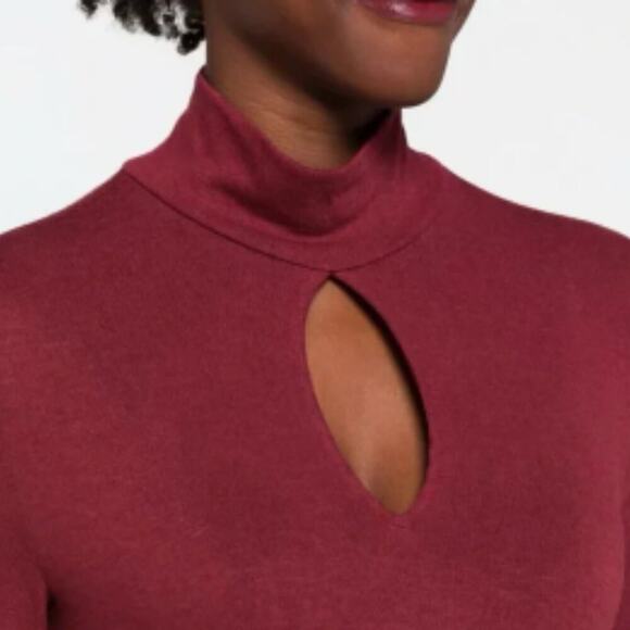 Brea Canyon Size L Rosa Claret Keyhole Turtleneck Blouse cropped business casual - Picture 15 of 15